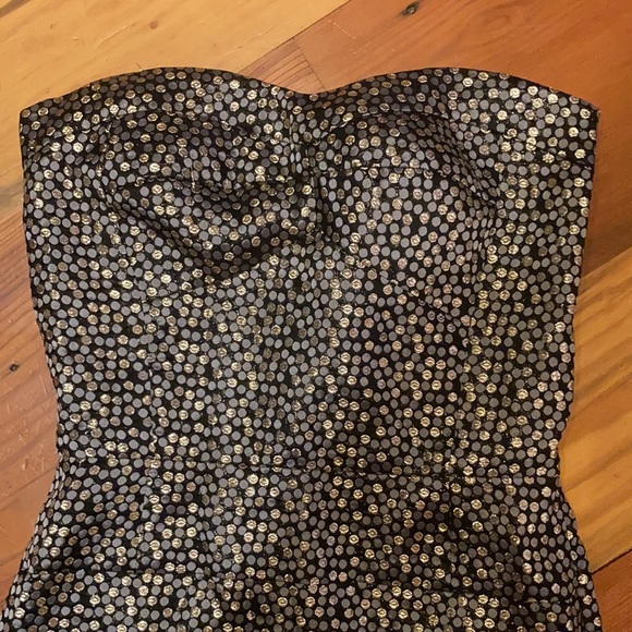 Anthropologie James Coviello dress black/gold/gray circles strapless sz 4 - Picture 3 of 7